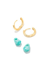 Insley Huggie Earrings Gold Teal Amazonite Convertible