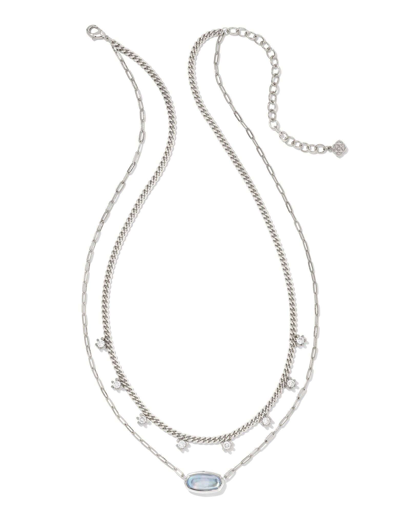 Framed Elisa Multi Strand Necklace In Rhodium Light Sky Blue Illusion.