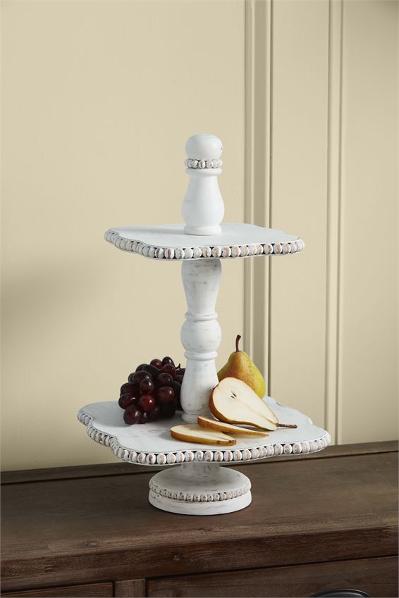 display image of White Beaded Tiered Server