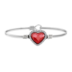 Red Crystal Heart Bangle Bracelet Petite 