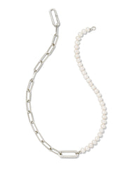 Kendra Scott Ashton Half Chain Necklace In hodium White Pearl.