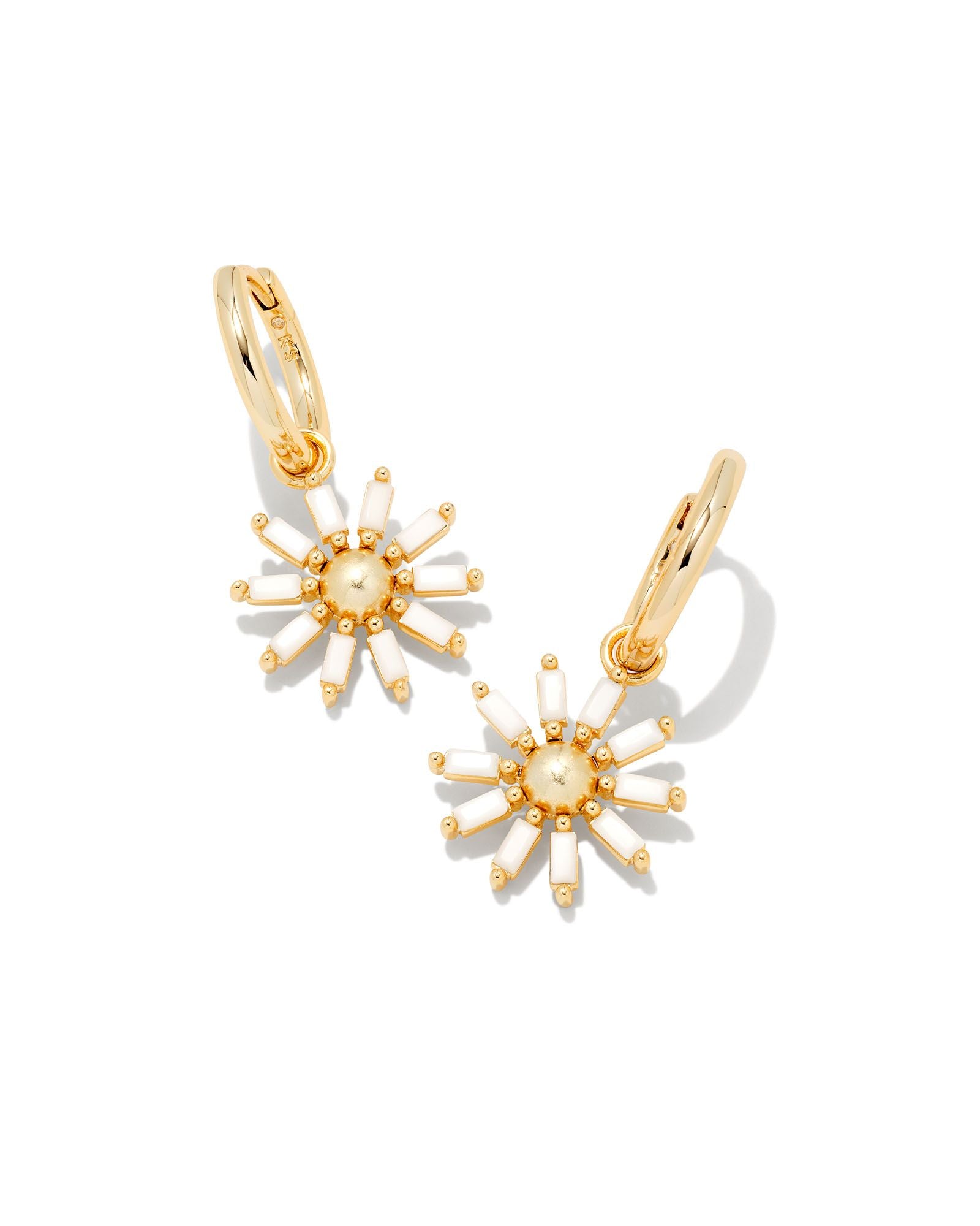 Kendra Scott Madison Daisy Huggie Earrings In Gold White Opaque Glass.