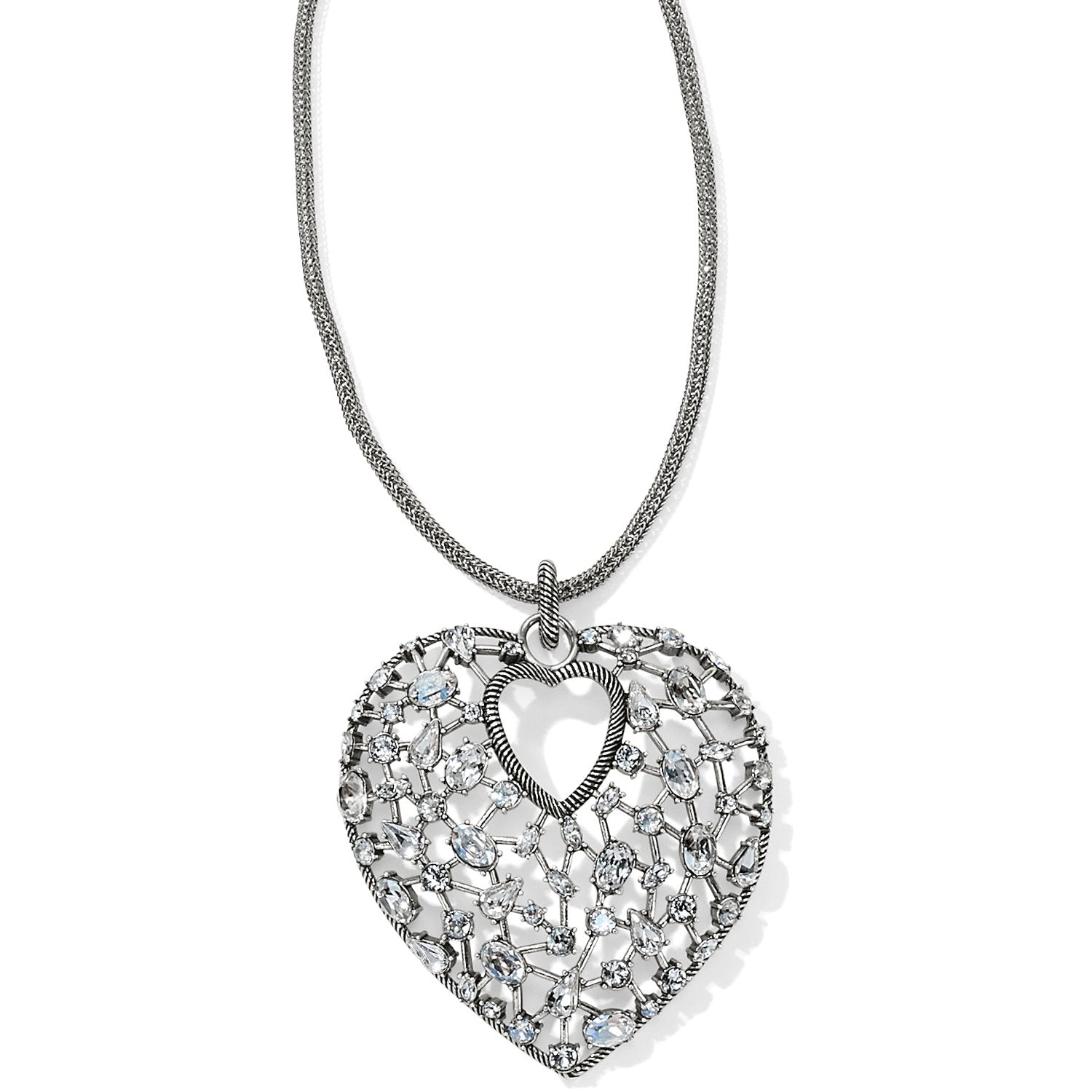 One Silver Love Convertible Heart Necklace Front View