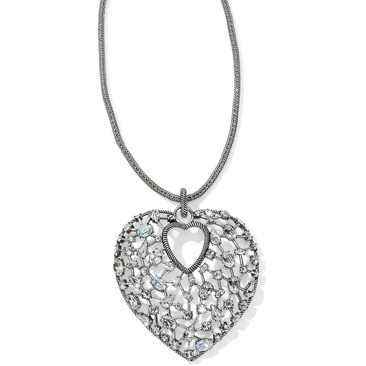 One Silver Love Convertible Heart Necklace Front View 1500