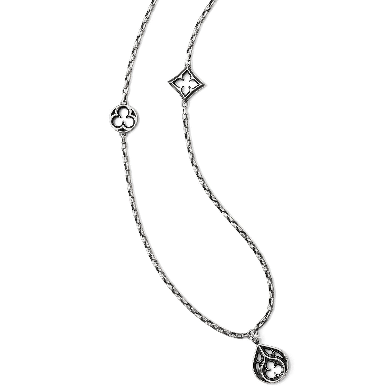 Lorenza Trio Long Necklace Silver Front View