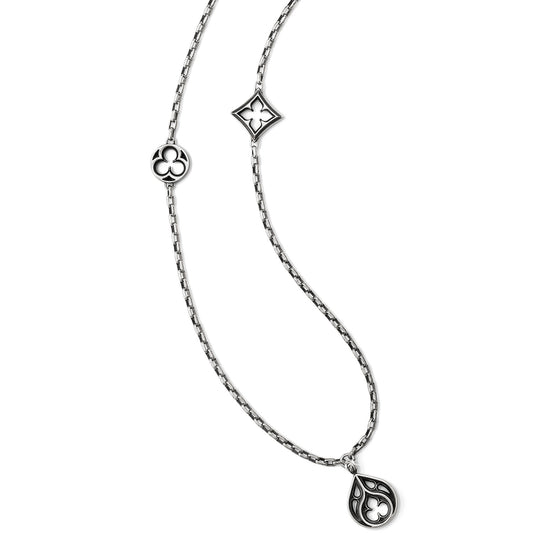 Lorenza Trio Long Necklace Silver Front View 1500