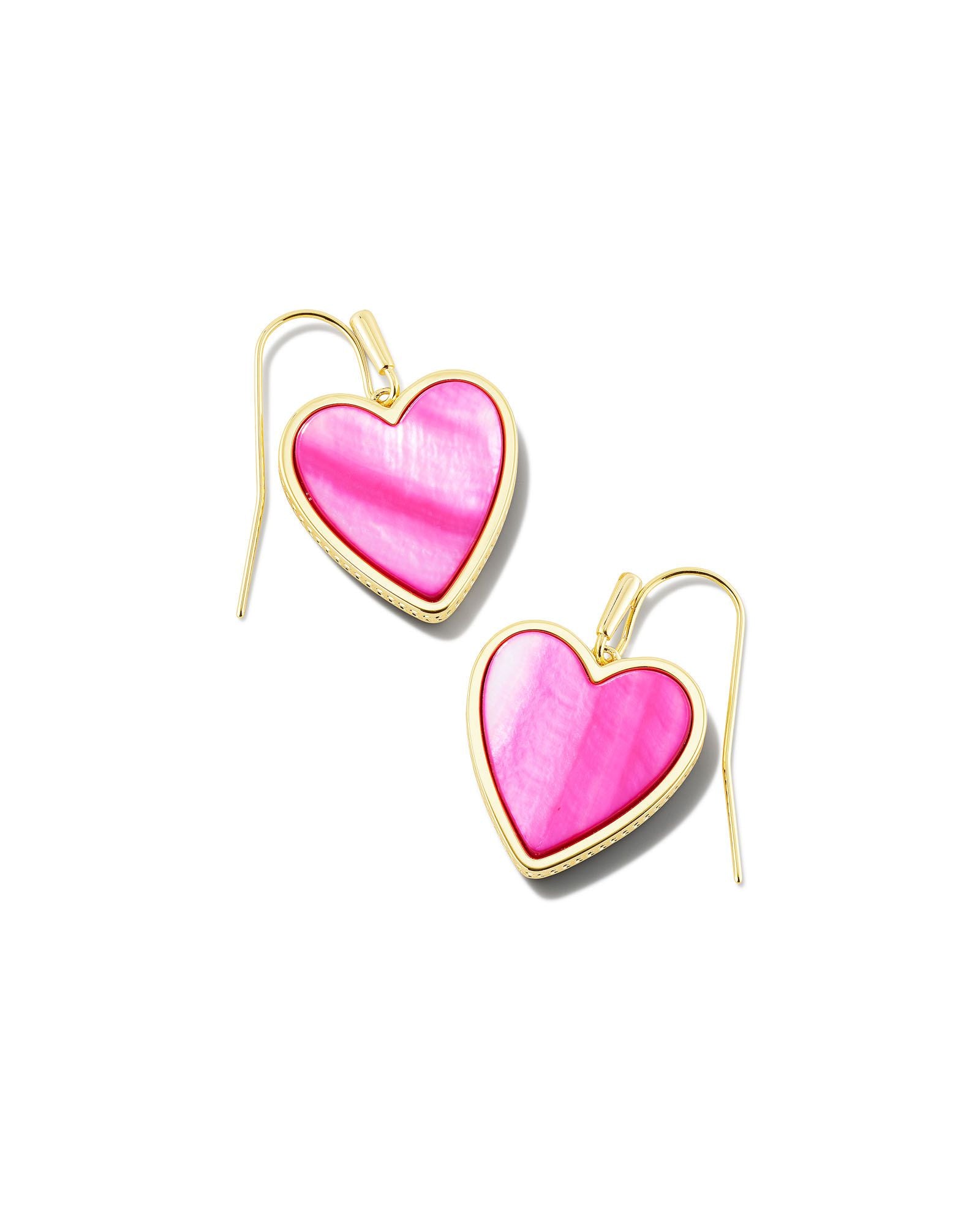 Heart Drop Earrings In Gold Hot Pink Mother Of Pearl - Image 1 - Kendra Scott