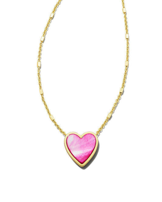 Heart Pendant Necklace In Gold Hot Pink Mother Of Pearl - Image 1 - Kendra Scott 1600