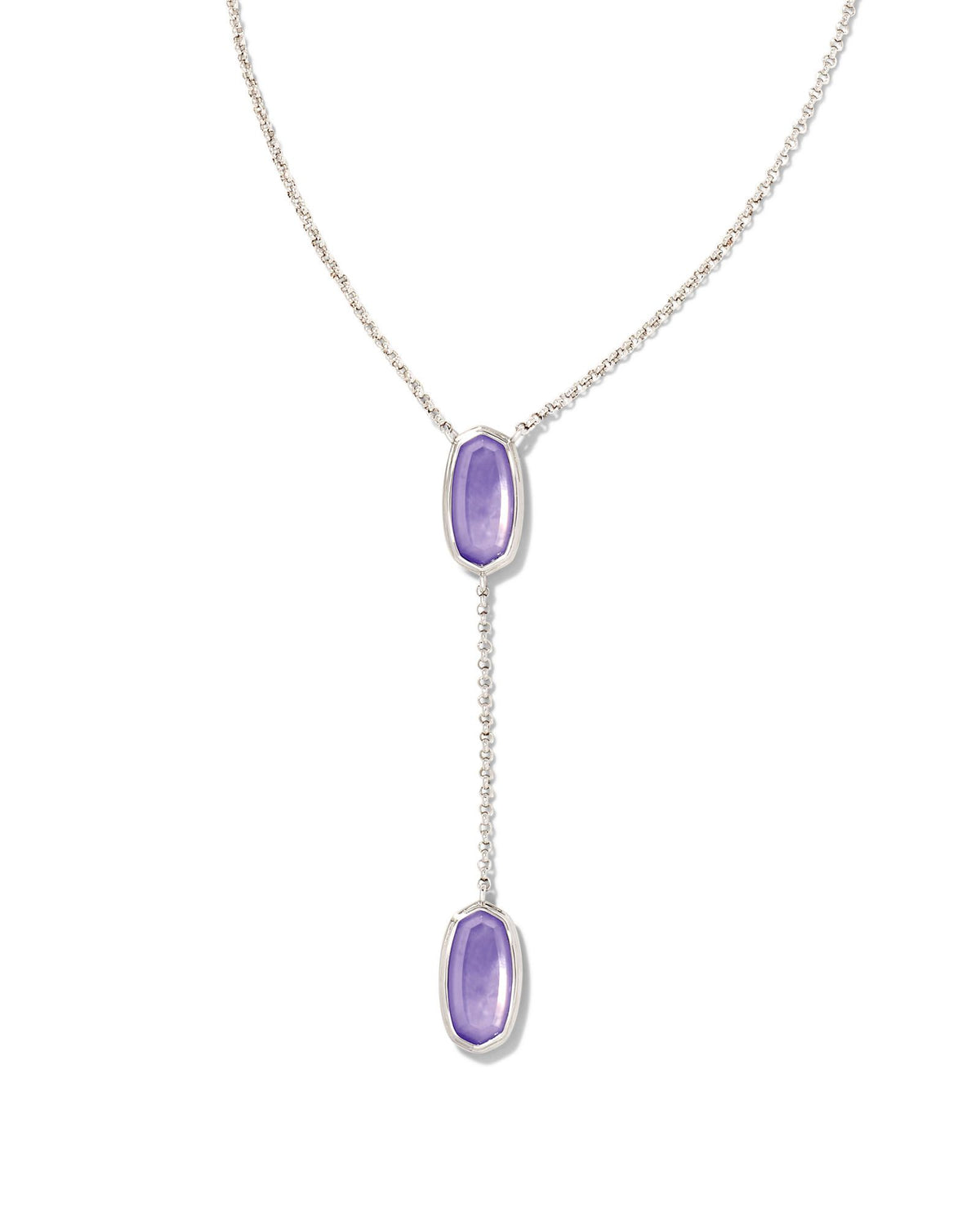 Kendra Scott Framed Elisa Y Necklace In Rhodium Lavender Opalite Illusion.