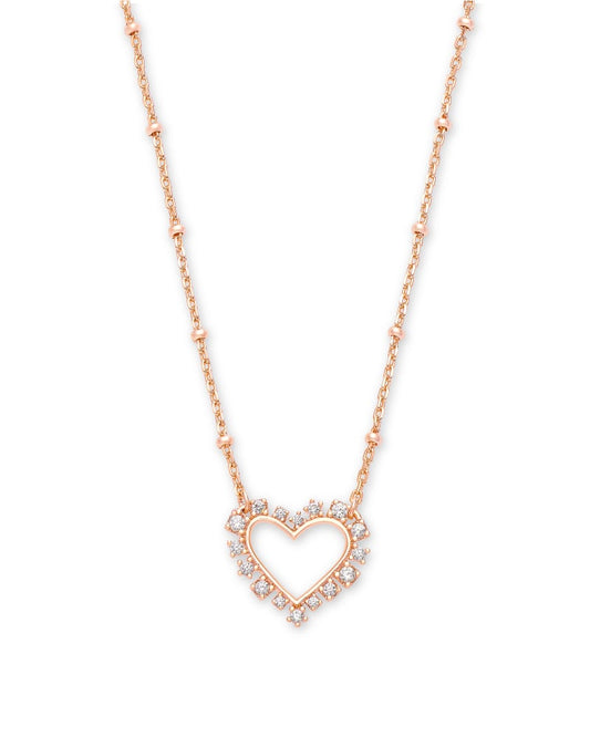 Kendra Scott Ari Heart Crystal Pendant Necklace Rose Gold White Crystal 800