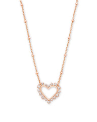 Kendra Scott Ari Heart Crystal Pendant Necklace Rose Gold White Crystal