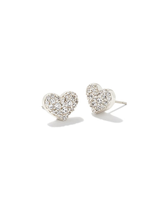 Ari Silver Pave Crystal Heart Earrings in White Crystal - Kendra Scott 800