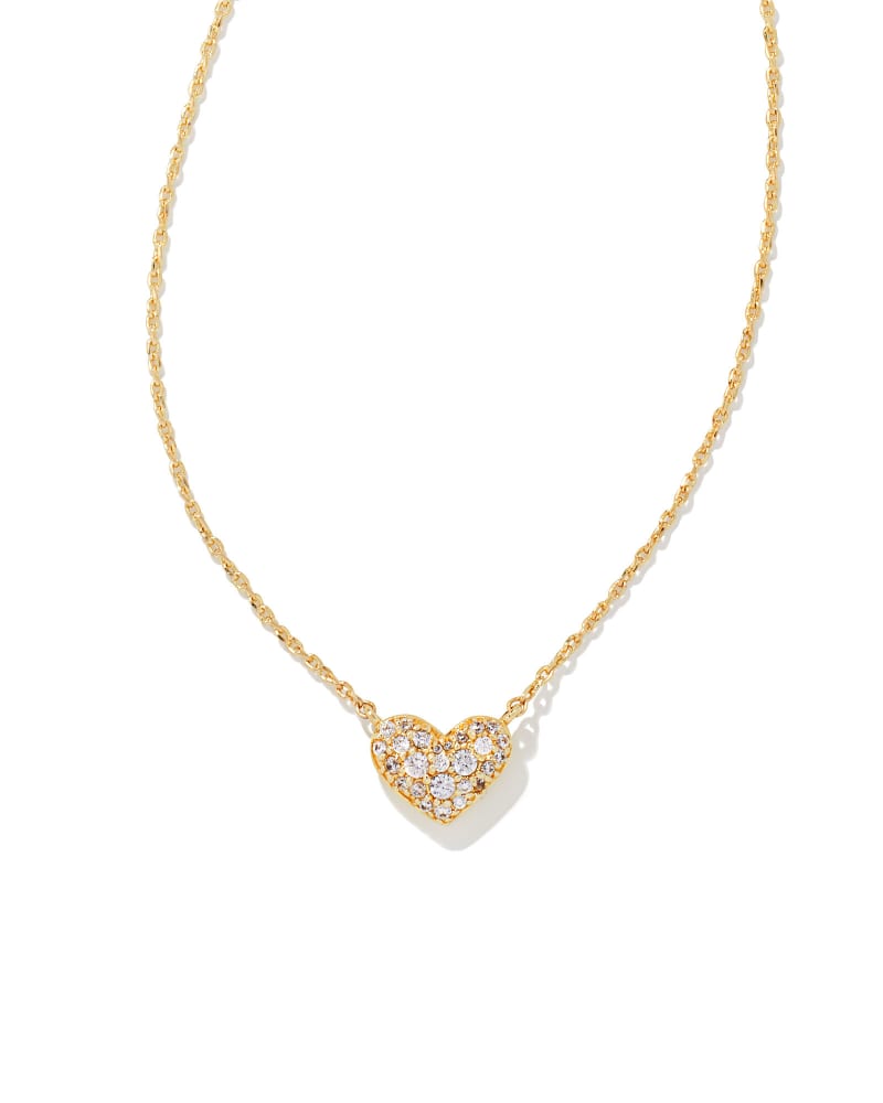 Ari Gold Pave Crystals Heart Necklace in White Crystal Front View