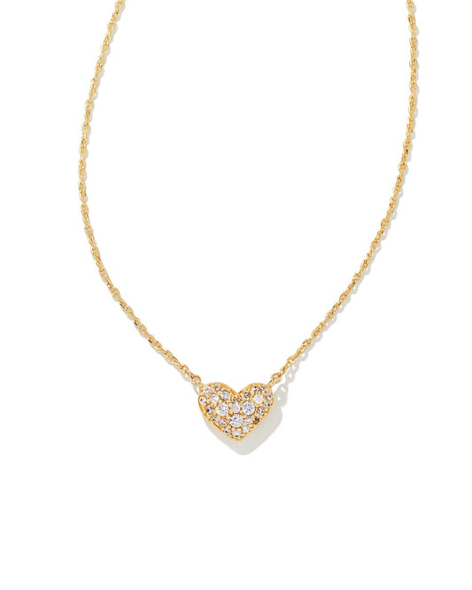 Ari Gold Pave Crystals Heart Necklace in White Crystal Front View 800