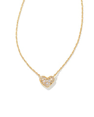 Ari Gold Pave Crystals Heart Necklace in White Crystal Front View