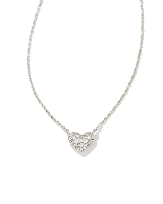 Ari Silver Pave Crystal Heart Necklace in White Crystal image 800