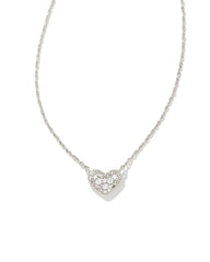 Ari Silver Pave Crystal Heart Necklace in White Crystal image