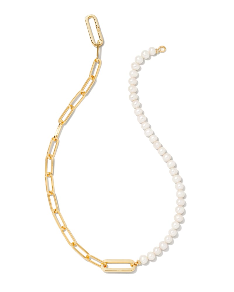 Kendra Scott Ashton Half Chain Necklace In Gold White Pearl.