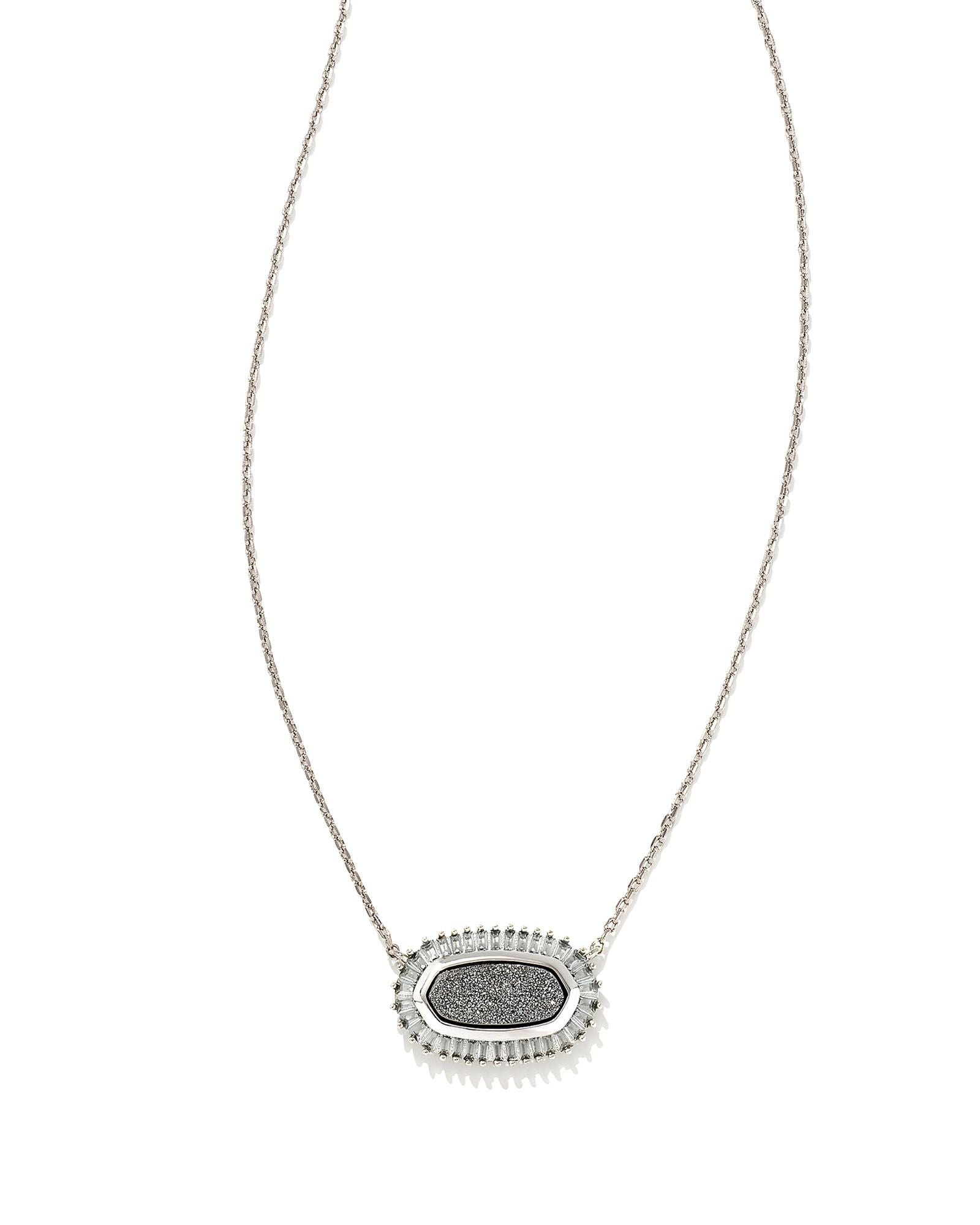 Kendra Scott Baguette Elisa pendant necklace in rhodium platinum drusy