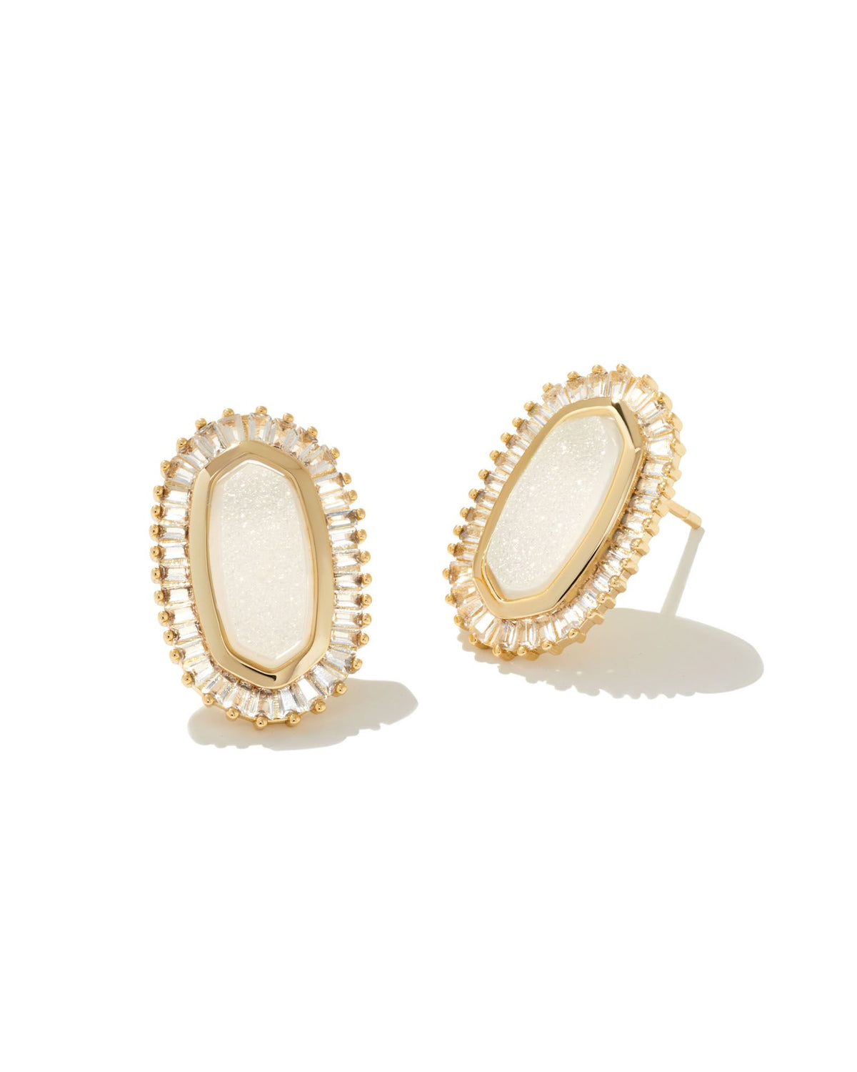 Kendra Scott baguette Ellie stud earrings in gold iridescent drusy