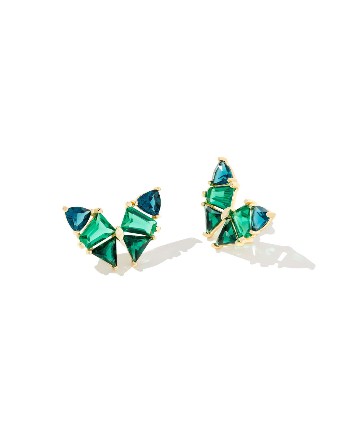 Kendra Scott Blair butterfly stud earrings in gold with emerald mix crystal