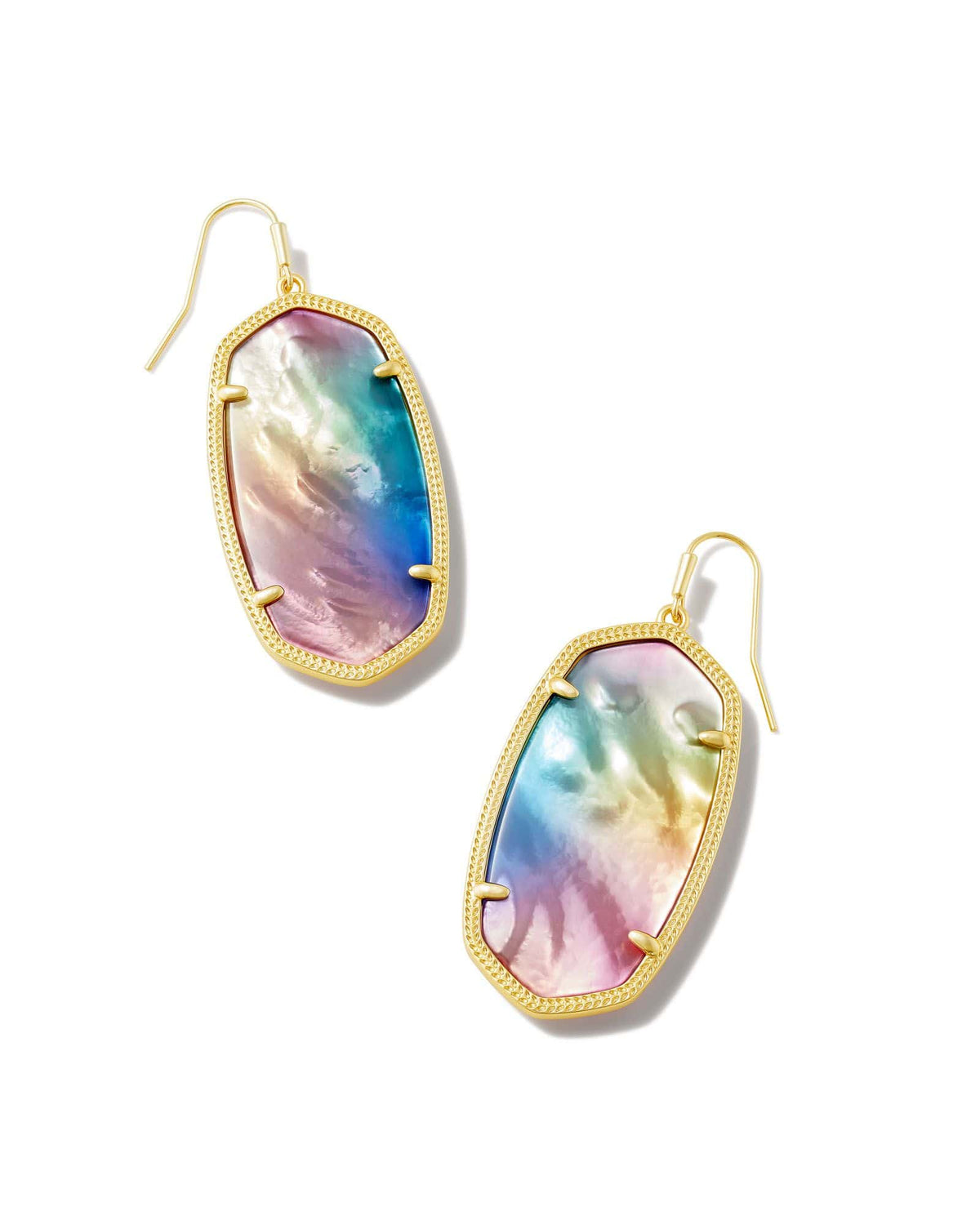 Kendra Scott Danielle Statement Earrings Gold Yellow Watercolor Illusion.