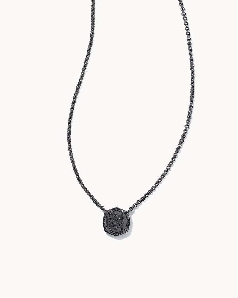 Kendra Scott Davie Pendant Necklace Gunmetal Black Drusy