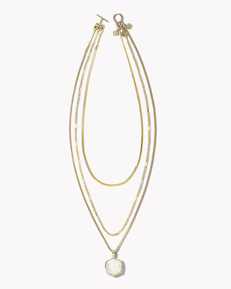 Davis Chain Triple Strand Necklace Gold - Iridescent Opalite