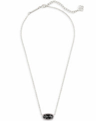 Elisa Silver Pendant Necklace In Black Opaque Glass chain