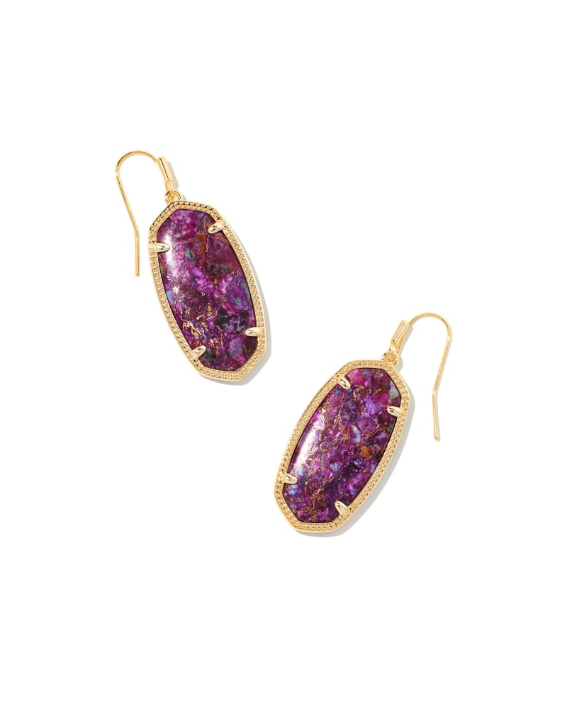 Elle Earrings Gold - Bronze Veined Purple Turquoise Front View