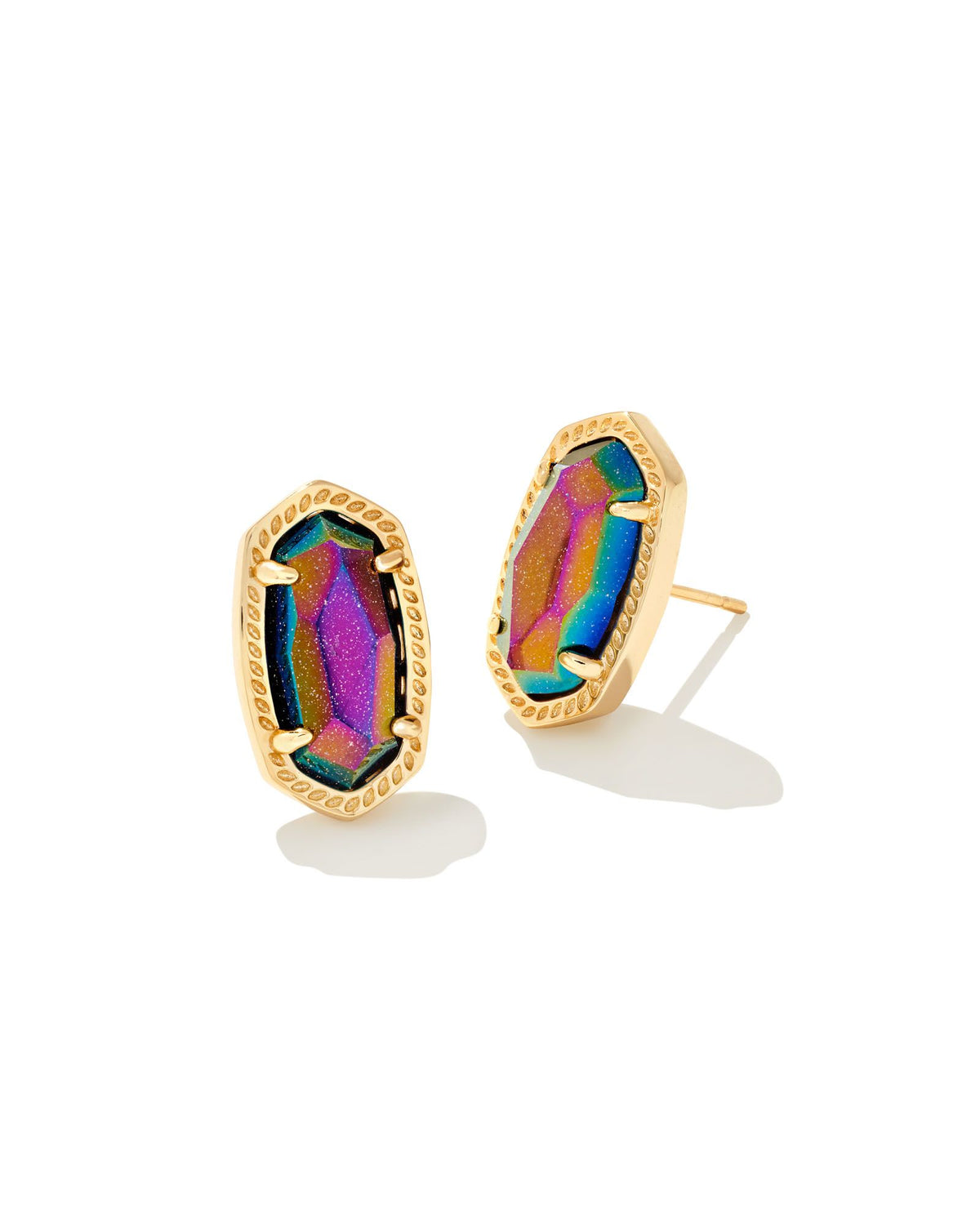 Kendra Scott Ellie stud earrings in gold iridescent blue goldstone