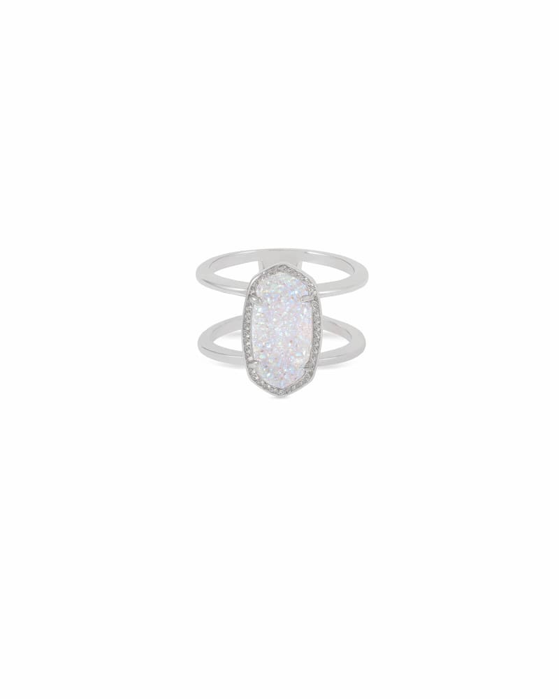 Kendra Scott Elyse Silver Ring Iridescent Drusy Size 8 