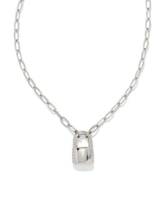 Jess Small Lock And Chain Necklace In Rhodium - Image 1 - Kendra Scott 800