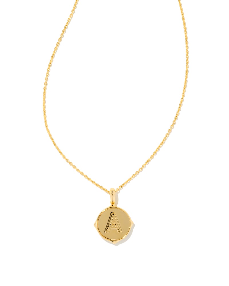 Letter A Disc Pendant Necklace Gold - Iridescent Abalone