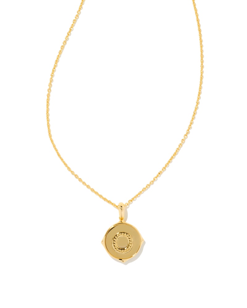 Letter O Disc Pendant Necklace Gold - Iridescent Abalone