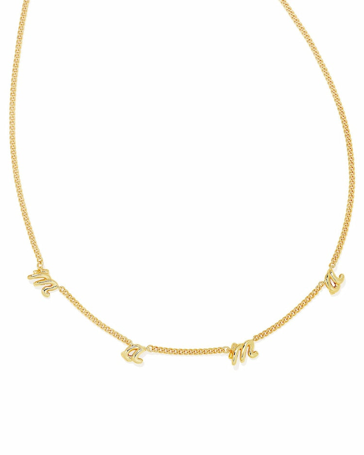 Kendra Scott Mama Script Strand Necklace Gold Metal.