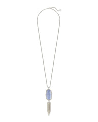 Rayne Long Pendant Necklace Rhodium Blue Lace Agate