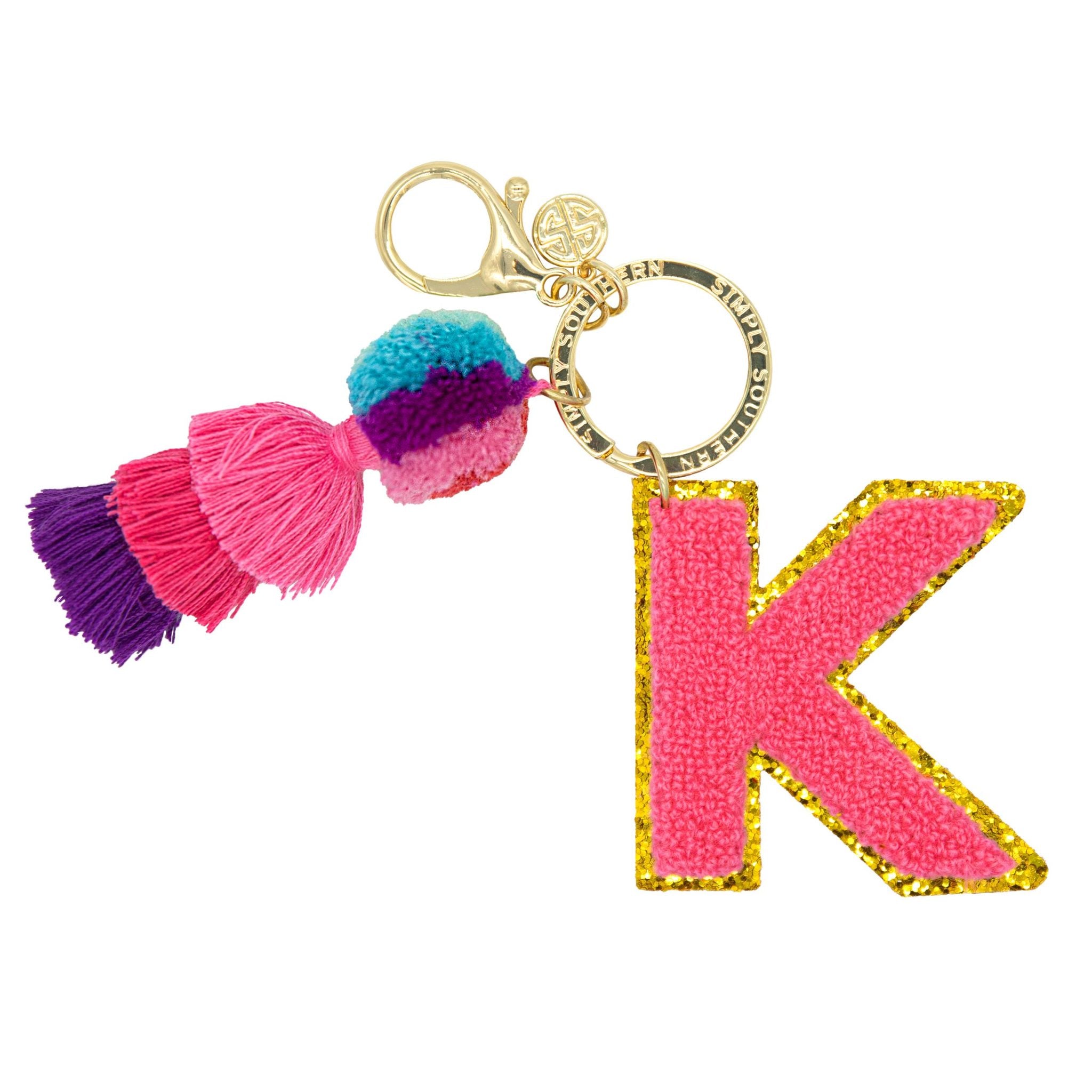 Simply Southern Varsity Keychain With Pink Initial - K