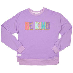 Simply Southern Sparkle Crew Be Kind in Purple.