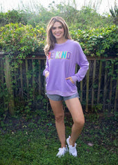 Simply Southern Sparkle Crew Be Kind in Purple.