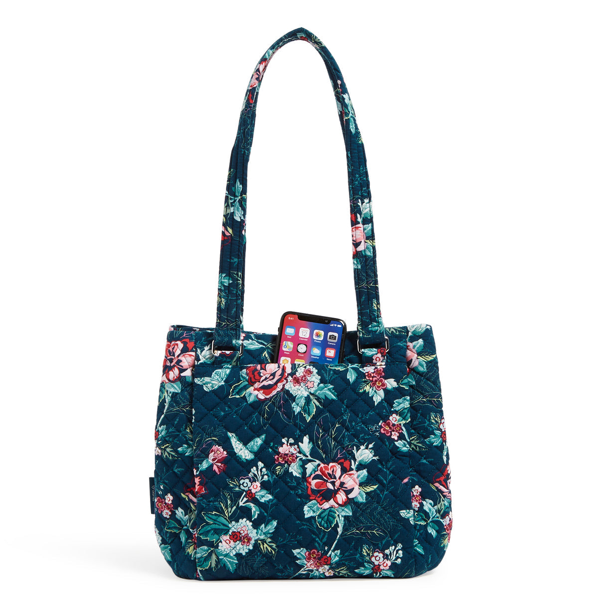 Multi-compartment shoulder bag in Rose Toile pattern back pocket