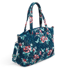 Back view of a Vera Bradley satchel with multi straps in their Rose Toile pattern