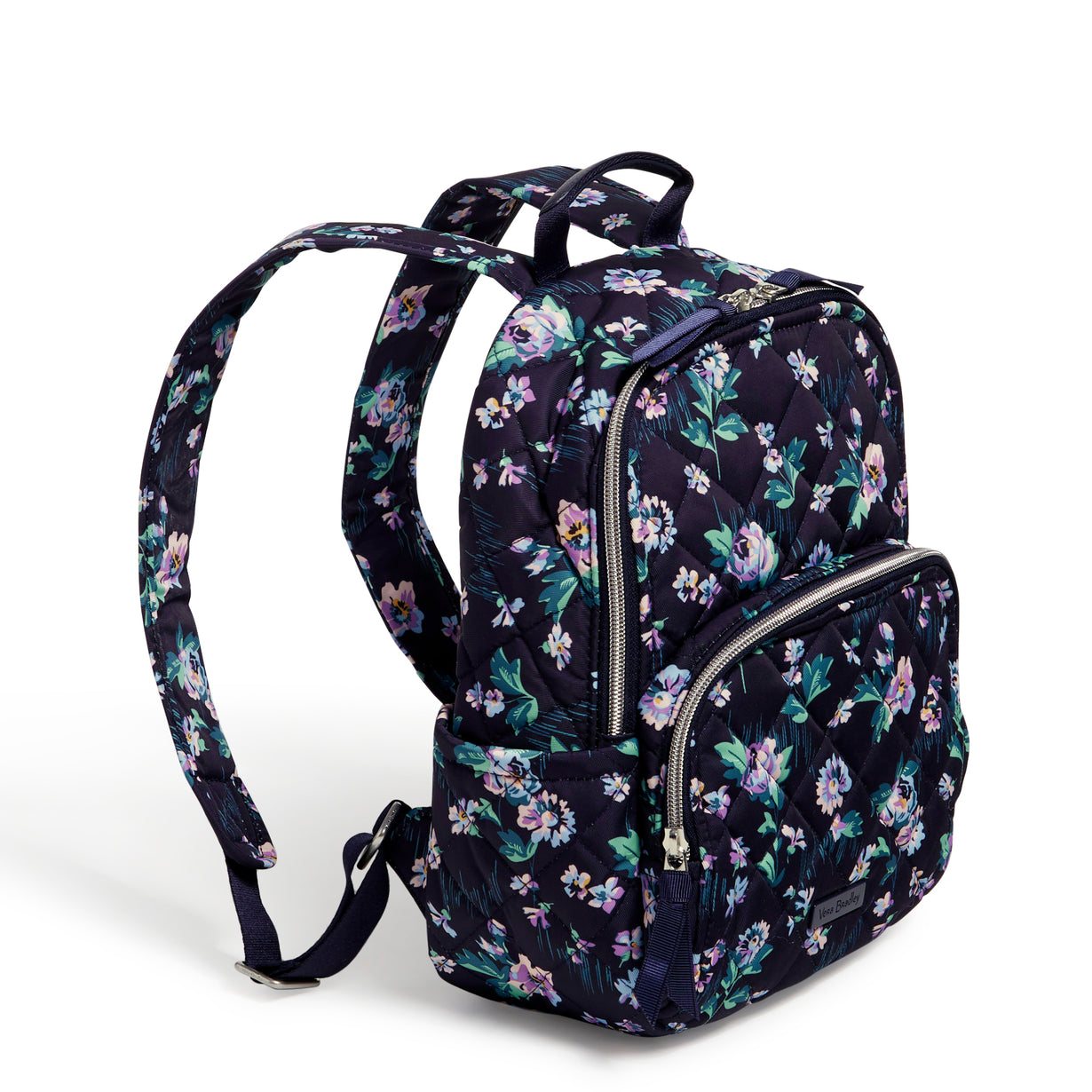 Vera Bradley Small Backpack Right Side Water Bottle Pocket In Navy Garden Pattern