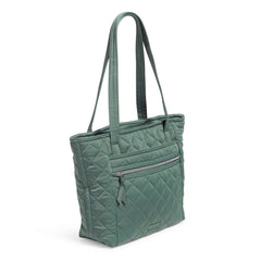 Vera Bradley Small Vera Tote Bag Side View With Front Pocket In Olive Leaf Pattern