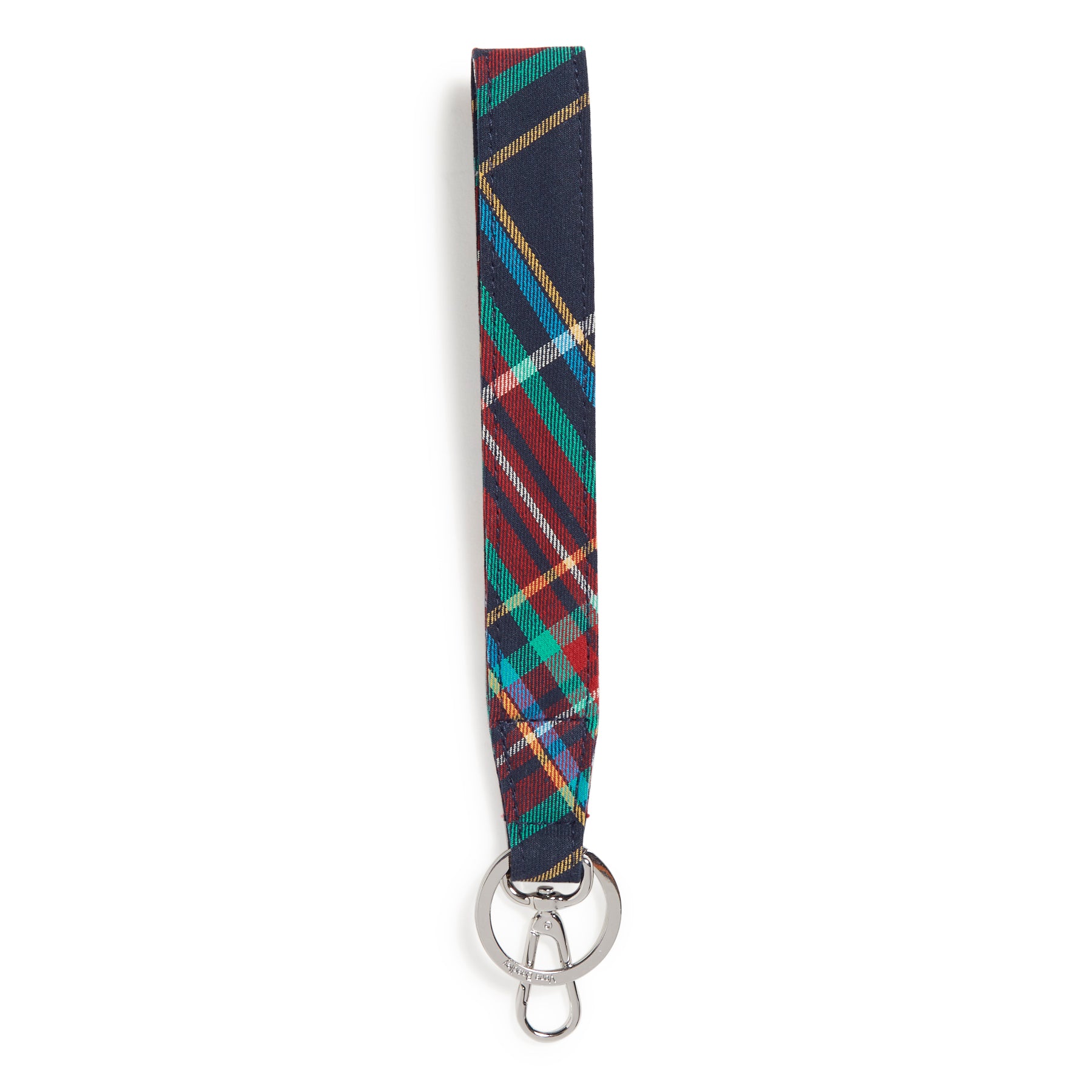 Front side of a Vera Bradley wide keychain in their holiday Tartan Plaid pattern