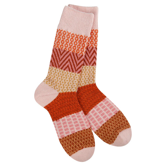 Women's crew socks with multiple tan colors 1080