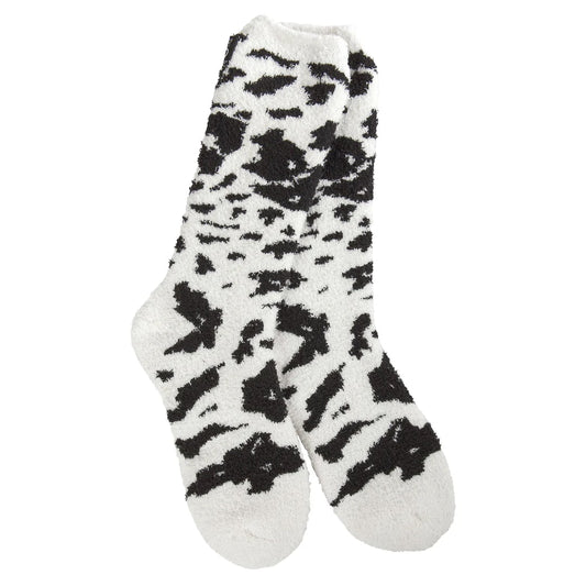 Women's cozy crew socks with a cow pattern. 1080